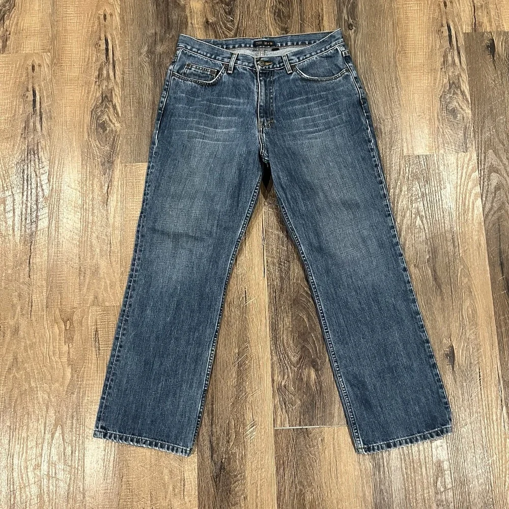 J Crew Mens Jeans 32W 32L Blue 54768-30 Straight Leg Cotton Denim *FADE LINE*